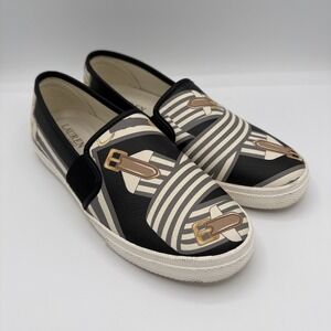 Lauren Ralph Lauren Jinny Slip On Sneakers Black Belting AOP Sz 6 B